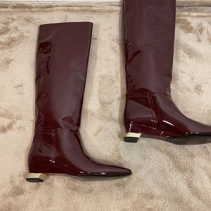 AGL Burgundy Patent Leather Knee-High Boots size 37 EU New with no Box